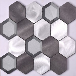 Aluminiummetallblandning Glas Hexagon Mosaic Tile för Kitchen Wall Backsplash