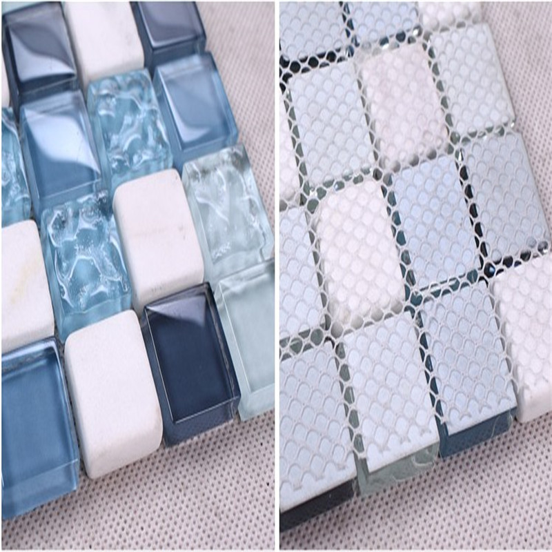 KS205 Dekorativ design fyrkantiga blå glasplattor för badrumsdusch Toalettväggar och golvplattor