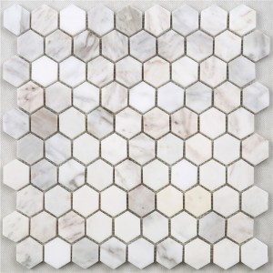 SDL40 Vit Carrara Hexagon Marble Mosaic Tiles Medallion för badrums kakelplattor