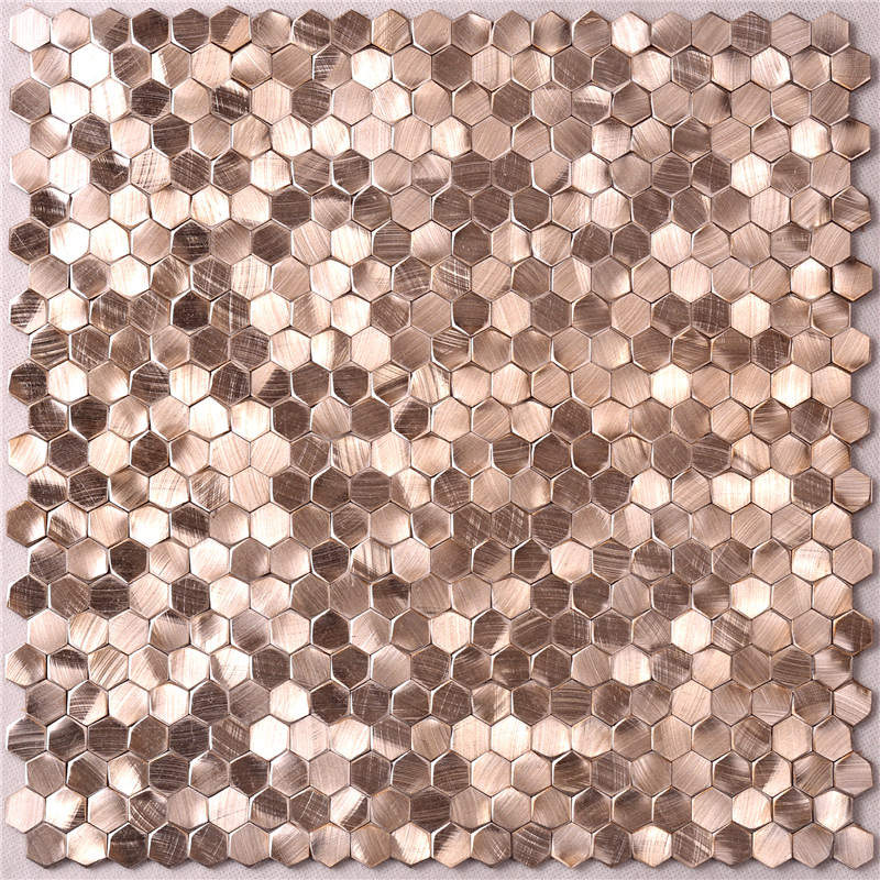 Nyheter Rose Gold Mix Brown Metal Mosaic Tile Wall Art