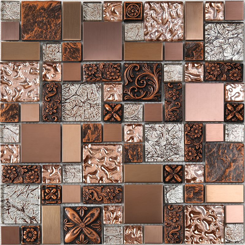 Lyxig antik rosaguldfolieglas snida harts Kök Backsplash Mosaic Tile