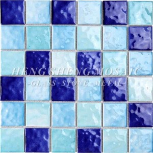 Vågig 3D halkfri godisfärg Blå och vit Keramik Swmming Pool Kakelglasmosaik Badrum Spa Porslin Mosaik Dekorationsväggar