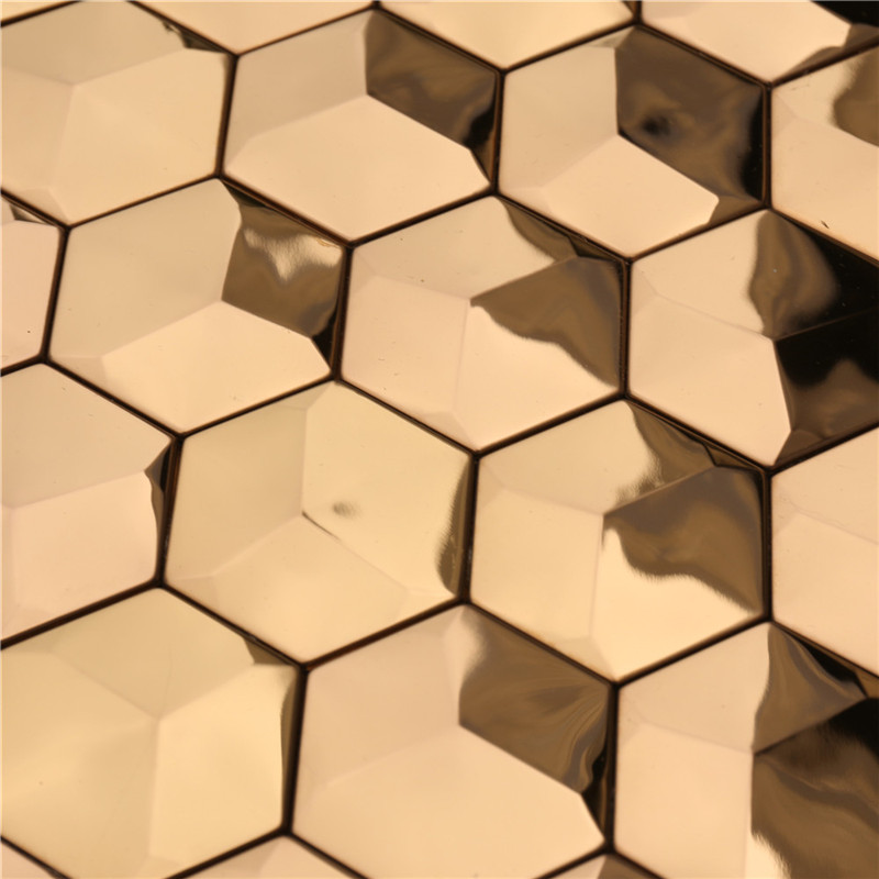 Lyx 3D guld hexagon metall väggtegelplattor Art Decor