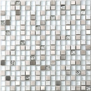 Super White Glass Mated Stone Subway Mosaic Tiles för badrumsvägg