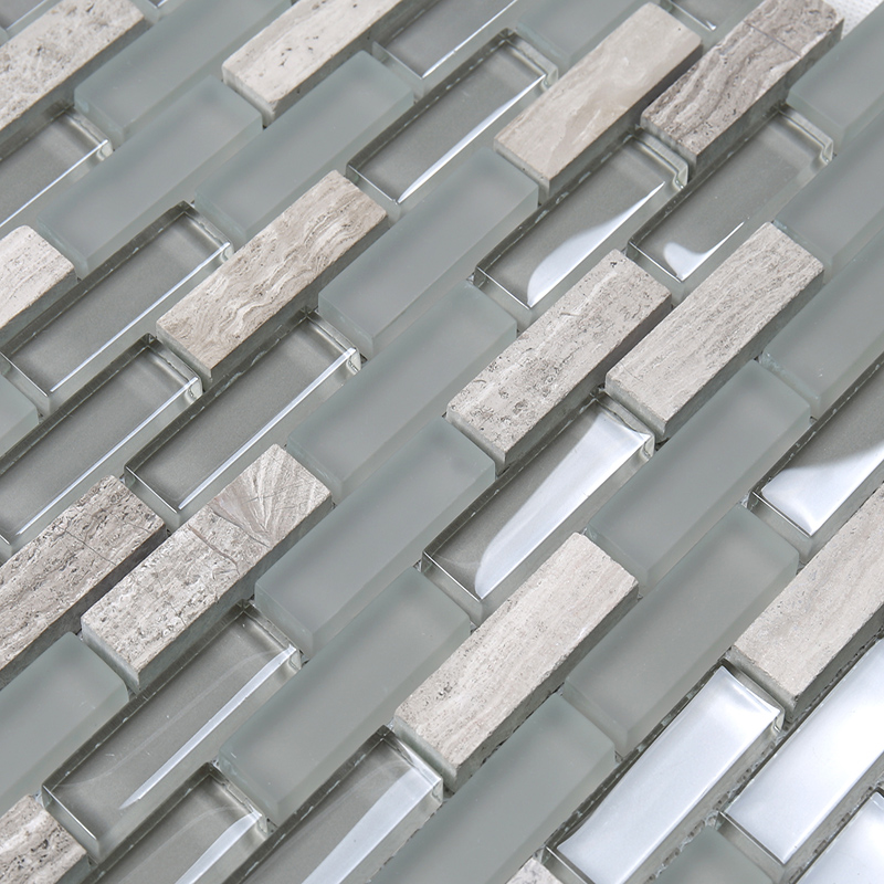 Fabrikspris Nordamerika Grått glasblandning stenmosaik dekorativ väggtegelplatta för kökstänk tillbaka