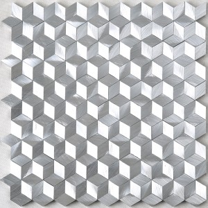 3D-effekt Diamond Shape Silver Vit Aluminium Hexagon Mosaic Tile för dekorationsvägg