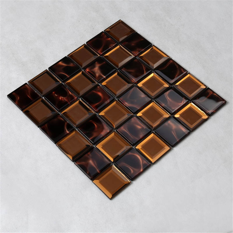 HXY37 New Design Square Verona Unik Crystal Beveled Edge Mirror Mosaic Tile Copper Glass Backsplash