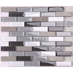 Modern design Grey Strip Glass Mix Marmor och stenmosaikdekorationsväggar Kakelplatta tillbaka