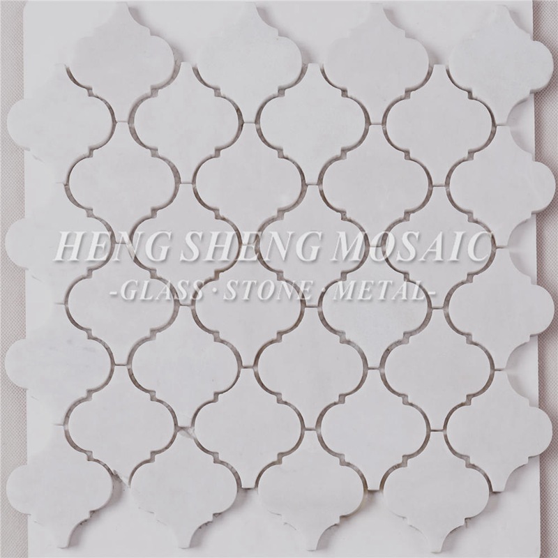 HSC43 Carrara White Natural Marble Stone Hexagon Waterjet Lyktaformade mosaikplattor för kök Backsplash Badrumsgolvvägg