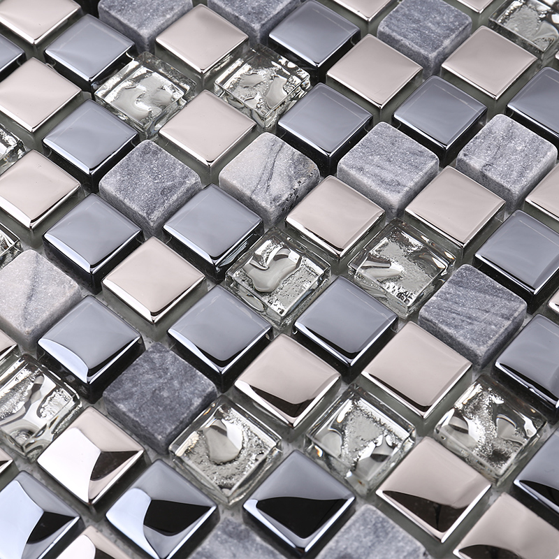 Hög kvalitet senaste design Kristallglas Mosaikblandning stenmetall för kök Backsplash väggtegel glansigt svart