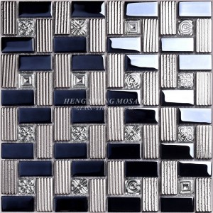 HDT01 12x12 fyrkantigt mönster galvaniserande blanka och glödande iriserande glas mosaikvägg dekorativa plattor